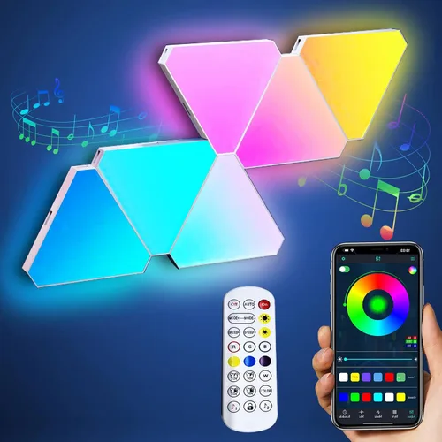 Vista 11 de Luz triangular de 4 paneles LED para expansión solamente, luces triangulares para decoración de luces de sala de juegos Dreamcolor, luz de pared