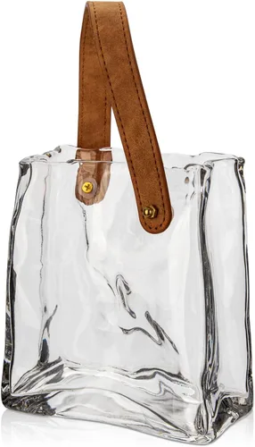Vista 9 de Florero de bolso de cristal para flores, floreros de ámbar para centros de mesa, florero de bolsa de cristal con asa de cuero, floreros pequeños