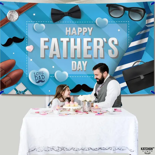Vista 9 de KatchOn, Pancarta extragrande para el día del padre, 72 x 44 pulgadas, pancartas azules del día del padre, decoraciones del día del padre