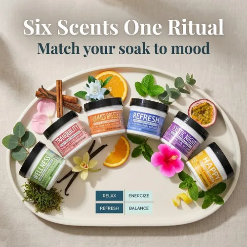 Vista 2 de Waters Choice - Paquete de muestra de sales de aromaterapia Spa Salt variety set with botanical extracts. Jet-safe spa water additive ideal for
