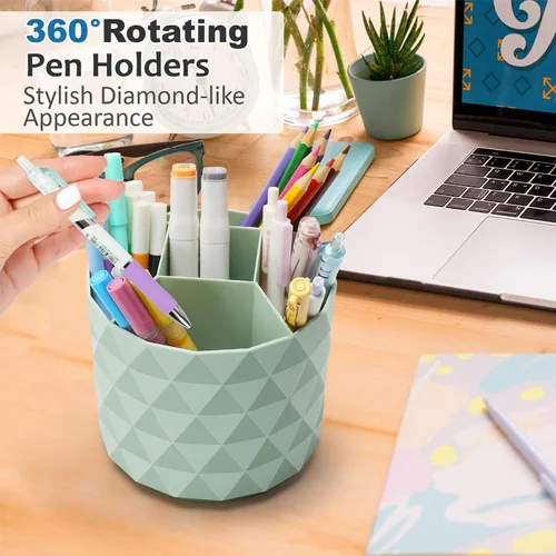 Vista 2 de Organizador de escritorio Nuozme, soportes giratorios de 360 grados para bolígrafos y lápices, organizador de bolígrafos con patrón de diamante y 5