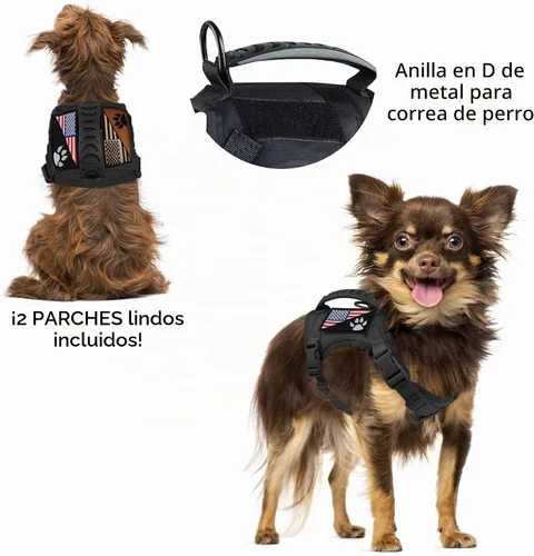 Vista 2 de Arnés táctico para perro, chaleco táctico para cachorros, con mango de goma, K9, ajustable y militar, chaleco para mascotas, arnés para Negro