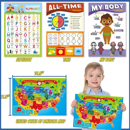 Vista 4 de Juegos de simulación escolar de Gifts2U para niños - Con bolsa de maestra, pizarra, reloj educativo, carteles educativos y suministros de juguetes