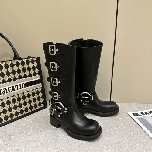 Vista 2 de Vertundy Botas altas hasta la rodilla para mujer, botas de tacón bajo grueso de pantorrilla ancha, botas vaqueras de equitación occidental, botas