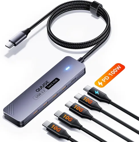 Vista 9 de QUUGE Concentrador USB-C, 2 USB-C y 2 USB-A de 10 Gbps, 100 W PD, cable de 3.3 ft para SSD