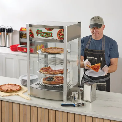 Vista 4 de Winco EDM-2 - Calentador giratorio de pizza/pretzel calentado y humidificado, 14 pulgadas