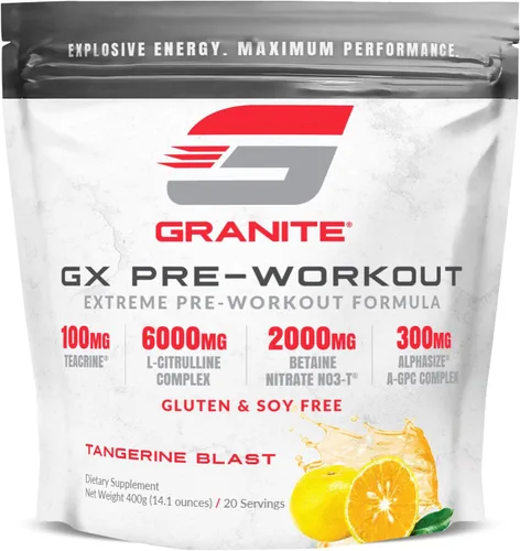 Vista 6 de Granite GX - Suplemento para antes del entrenamiento, sabor de poder ácido, apoya la concentración, la energía y el rendimiento con teacrina