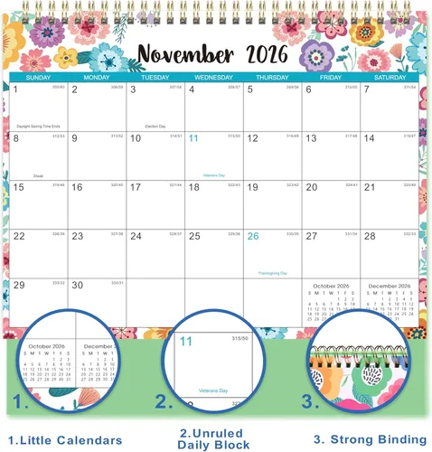 Vista 3 de Calendario de escritorio 2026-2027, calendario de escritorio 2026-2027, julio de 2026 a diciembre de 2027, 9.8 x 8.3 pulgadas, calendario superior