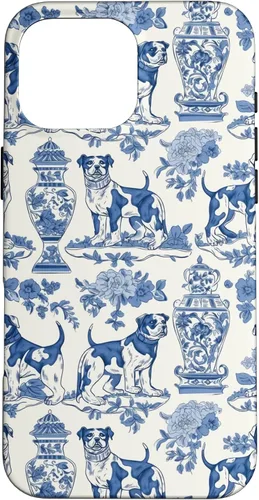 Vista 19 de Chinoiserie Dog Blue Toile Ginger Preppy Grandmillennial - Carcasa para iPhone 16