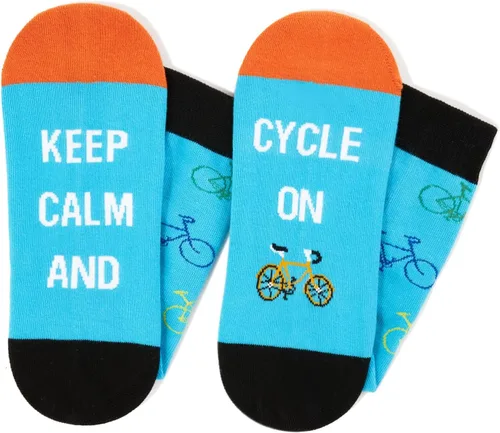 Vista 3 de Zmart Calcetines unisex para ciclismo, bicicleta, yoga, regalos para ciclistas de ciclismo de montaña, instructor de yoga, yogui, Azul Ciclo