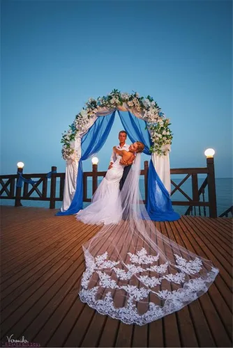 Vista 3 de CharmingBridal Velos de novia de 1 nivel para mujer, catedral, de encaje, largo, 118 pulgadas con peine