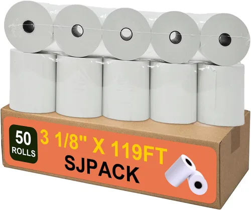 Vista 17 de SJPACK Rollo de papel térmico de 2-1/4" x 50'-200 paquetes de papel de recibo POS, adecuado para cajas registradoras, terminales de tarjetas