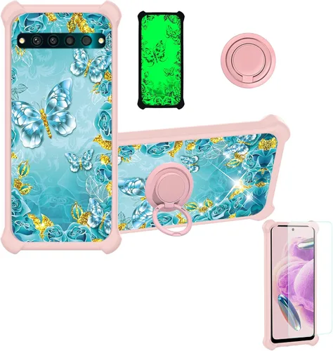 Vista 83 de jioeuinly Funda compatible con Oukitel P1 Pro con protector de pantalla de vidrio templado, policarbonato duro + silicona suave, soporte de anillo