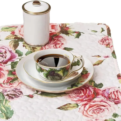 Vista 4 de DaDa Bedding - Juego de 4 manteles individuales para mesa de comedor, diseño de rosas románticas, de algodón, acolchado, para jardín, casa de campo