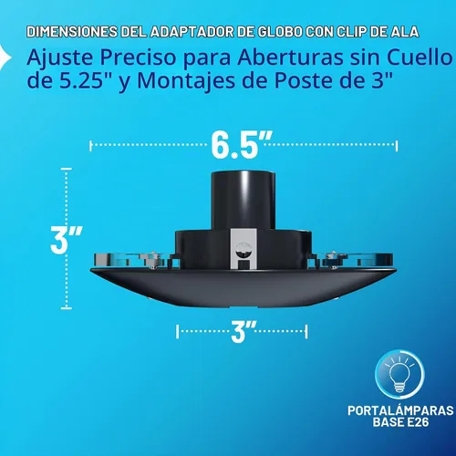 Vista 3 de KASTLITE Adaptador de clip de ala superior para poste negro, se adapta a apertura de bellota/globo de 5.25 pulgadas y montaje en poste de 3