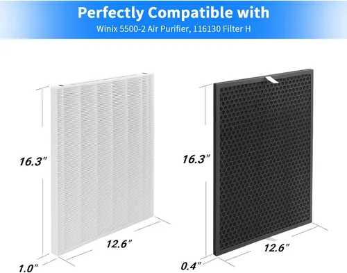 Vista 2 de 116130 Filtro de repuesto H compatible con purificador Winix 5500-2 y modelos AM80, 2 juegos incluyen 2 filtros + 2 filtros de carbón activado