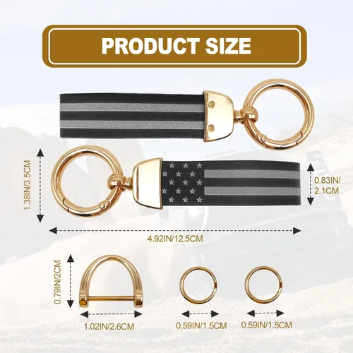 Vista 2 de KEVWR Llavero de coche con la bandera de Estados Unidos, llaveros circulares personalizados de aleación de zinc, compatible con camión, Chevrolet