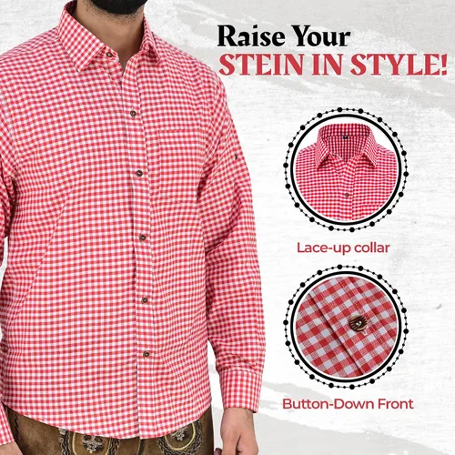 Vista 2 de TRENDS Camisa bávara Oktoberfest para hombre – Sudadera tradicional alemana con cordones – Mezcla de algodón suave y transpirable