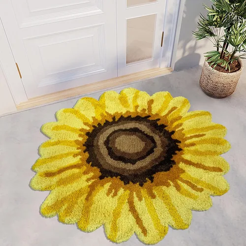 Vista 11 de USTIDE Tapete de área de girasol, tapete de flores amarillas, bonito tapete para baño y cocina, tapete hecho a mano, lavable, floral