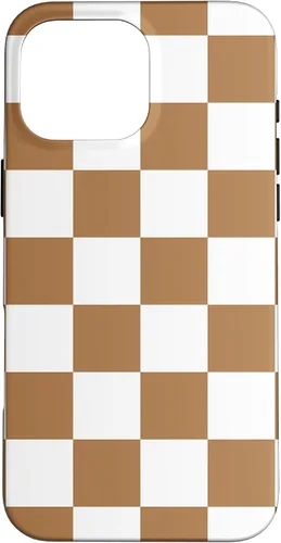 Vista 19 de iPhone 16 Checkered Checkerboard Indie Aesthetic Brown Coffee Beige Case