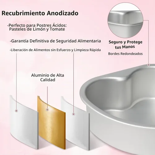 Vista 2 de Juego de 2 moldes de aluminio con forma de corazón de 4 y 6 pulgadas con parte inferior extraíble para hornear postres románticos