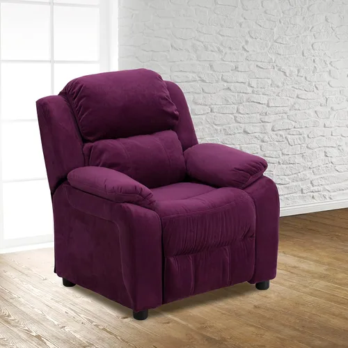 Vista 8 de EMMA + OLIVER Sillón reclinable infantil de vinilo beige acolchado de lujo con brazos de almacenamiento