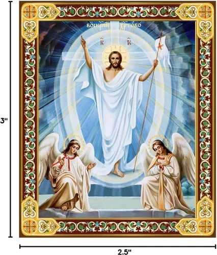 Vista 3 de Needzo Icono de la resurrección de Cristo Jesús con ángeles, icono católico, ortodoxo, cristiano, ruso, en madera, regalo religioso para niños