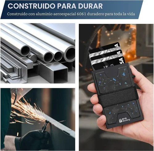 Vista 7 de AUTLEY Cartera de tarjetas para hombre Fibra de carbono de punto azul+negro