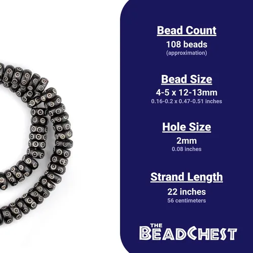 Vista 5 de The Bead Chest Cuentas de Mala de hueso de disco de ojo tallado negro (0.472 in)