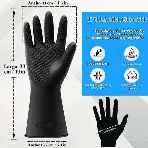 Vista 3 de 2 pares de guantes largos de goma resistentes de látex de manga larga para hombres y mujeres 14.2 in-1 par