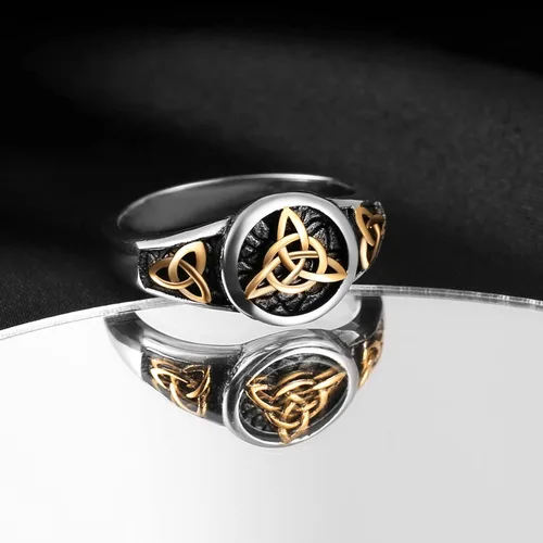 Vista 10 de HZMAN Triquetra Trinity Knot Anillo de acero inoxidable con nudo celta irlandés
