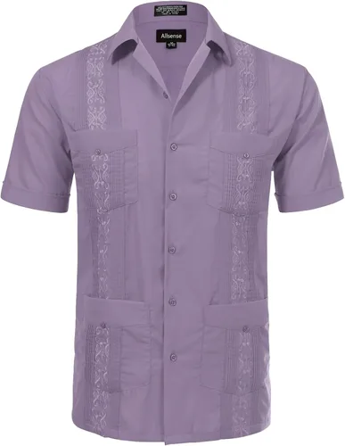 Vista 19 de Allsense - Camisa guayabera cubana de manga corta con botones para hombre