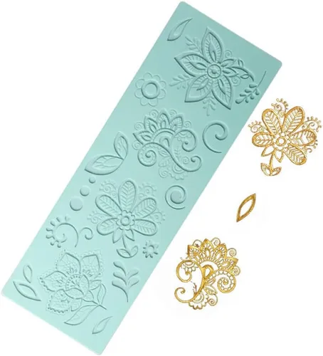 Vista 2 de Molde de encaje de flores y hojas, moldes de encaje de fondant, moldes de encaje de silicona para decoración de pasteles de boda, molde de arcilla