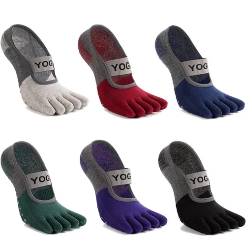 Vista 2 de RosyClouds Calcetines de yoga para mujer con agarres, calcetines antideslizantes para pilates, barras, ballet, fitness, 6 pares, Mix-6 pares