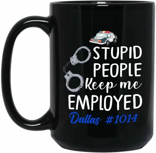Vista 8 de Taza de café personalizada de oficial de policía, regalos para hombres, mujeres, empleados jefes, con texto en inglés "I Fix Stupid But I can