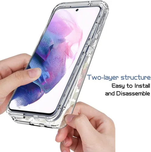 Vista 4 de Funda para Galaxy S22, SM-S901U con protector de pantalla de vidrio templado, carcasa rígida de protección de diseño floral de cuerpo completo + TPU