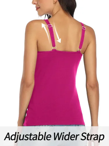 Vista 84 de V FOR CITY Camiseta sin mangas de algodón para mujer con brasier de estante ajustable con correa ancha y tirantes básicos