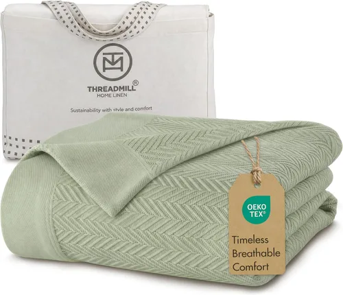 Vista 22 de Threadmill - Mantas de algodón de lujo para cama tamaño individual Manta 100% algodón para todas las estaciones para cama individual Manta