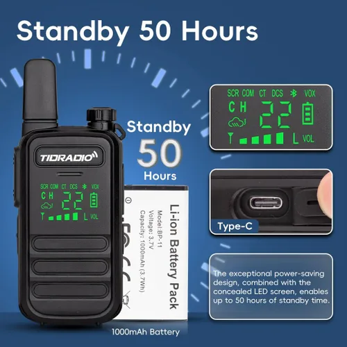 Vista 7 de TIDRADIO TD-M11 Walkie Talkies impermeable IP67, programación Bluetooth de aplicación/web, radios bidireccionales FRS de largo alcance, copia freq