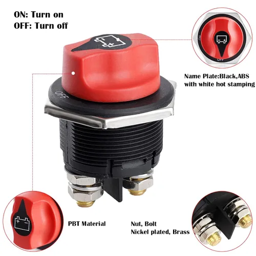 Vista 3 de Interruptor de batería de coche 12-48V Max 32V 200A Cont 300A INT Interruptor de desconexión de alimentación de batería Aislador de batería Master