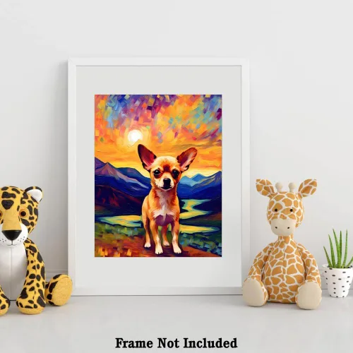 Vista 4 de Bestbuddy Pet 8 x 10 sin marco noche estrellada inspirada Chihuahua perro mascota familia amigo paz pintura al óleo impresión arte póster decoración