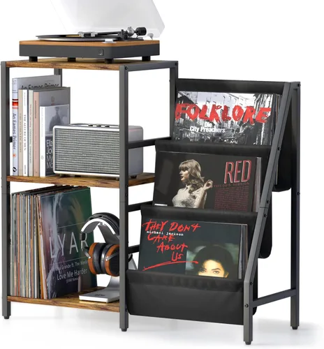 Vista 9 de Soporte para Reproductor de Discos, Soporte para Tocadiscos con Almacenamiento para 300 Discos de Vinilo, Mesa para Reproductor de Discos