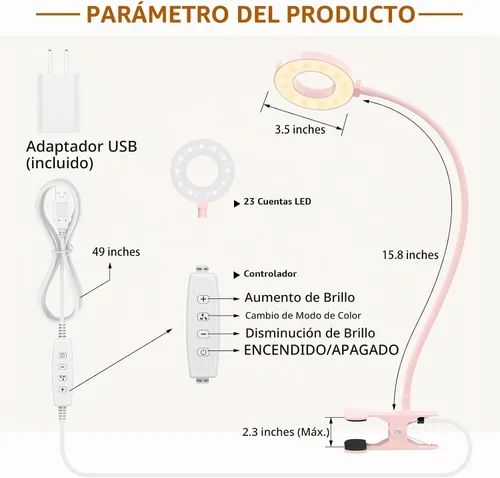 Vista 6 de Lámpara de escritorio iZELL, [3 modos de color y 10 niveles de brillo] luz LED de lectura con abrazadera, brazo flexible de silicona, luz de libro