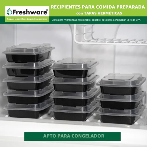 Vista 8 de Freshware - Recipientes para comida [50 unidades] con 1 compartimento y tapas, contenedores para almacenamiento de alimentos, caja Bento, sin BPA