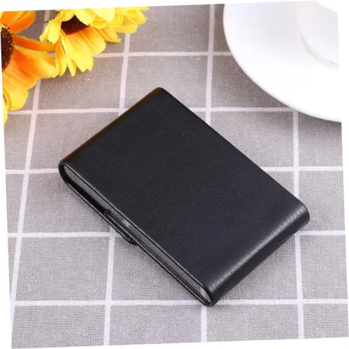 Vista 5 de Operitacx Titular vertical de cuero PU acero moda sección portador tarjeta exquisita negro capacidad metal unisex negocios bolsillo caso visita