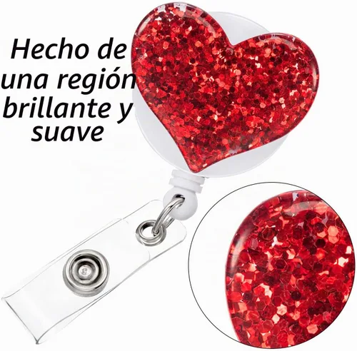 Vista 2 de Boao Carrete retráctil de corazón de 10 piezas, soporte para tarjetas de identificación con clip de cocodrilo giratorio para enfermeras
