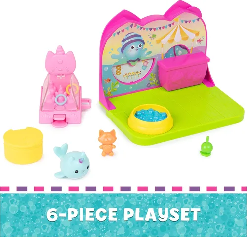 Vista 3 de Gabby's Dollhouse Gabby’s Dollhouse Kitty Narwhal’s Carnival Room, Playset, Juego de sala de carnaval, figura de narval de gatito, piscina de bolas