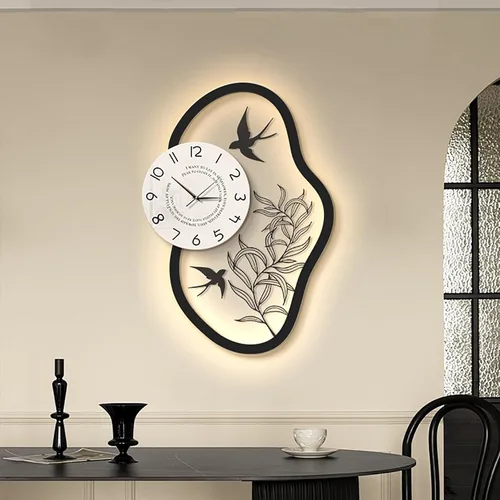 Vista 4 de Silent Modern Wall Clock with Pendulum, Living Room Wall Clock Numerals Battery Operation Wall Clocks for Living Room Bedroom(Black)