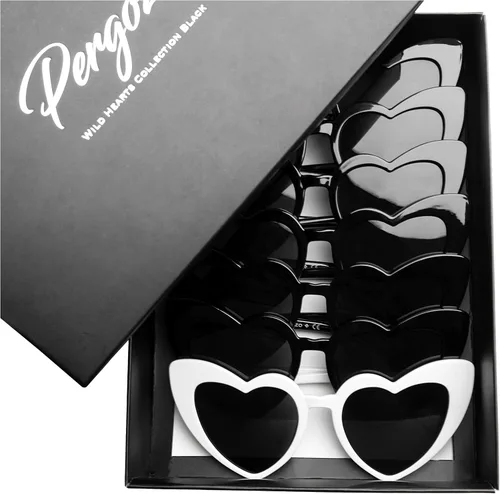 Vista 2 de Pergozo Gafas de sol de despedida de soltera con corazón negro paquete de 7 unidades gafas de sol en forma de corazón gafas de sol