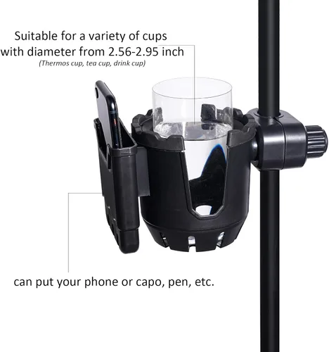 Vista 3 de EASICOZI Soporte para micrófono con soporte para teléfono, soporte universal 2 en 1 para botella de bebida para soporte de micrófono de música